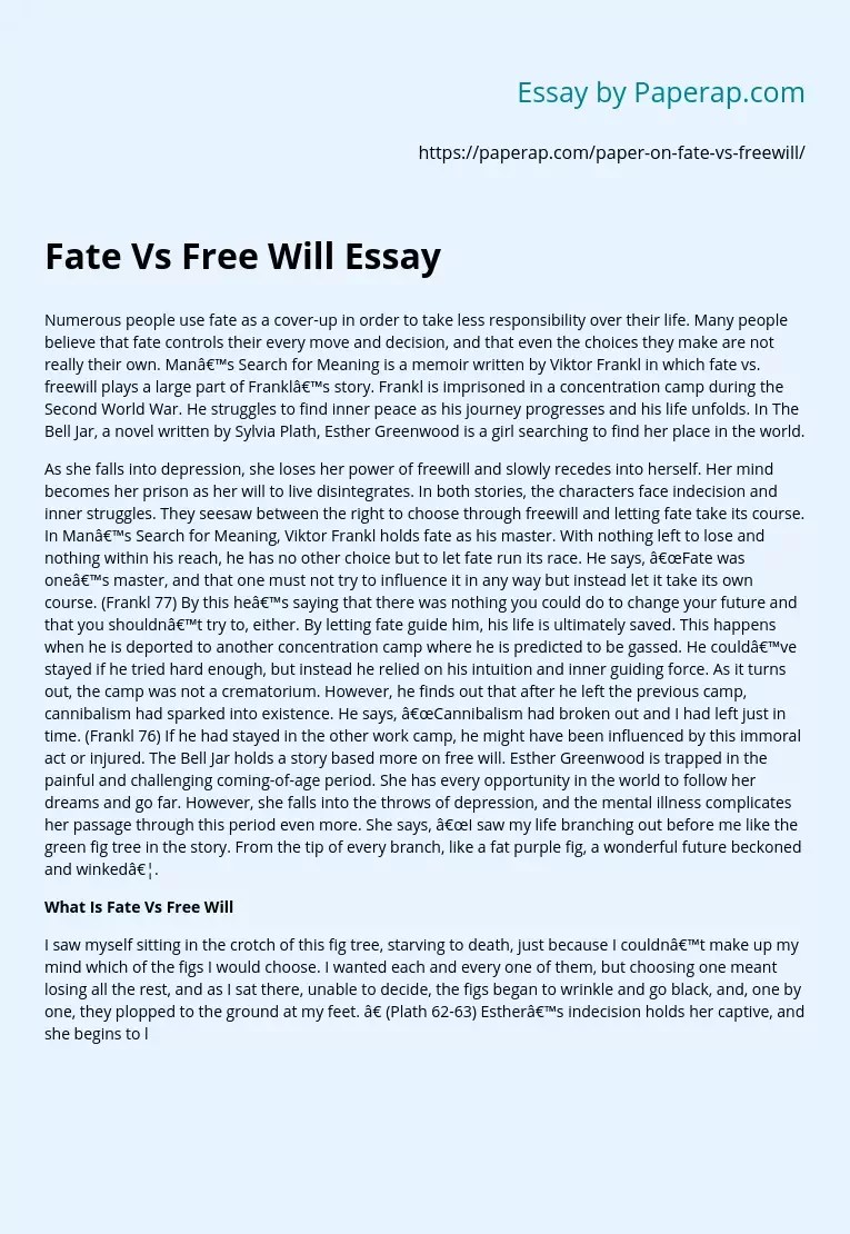Fate Vs Free Will Essay Free Essay Example