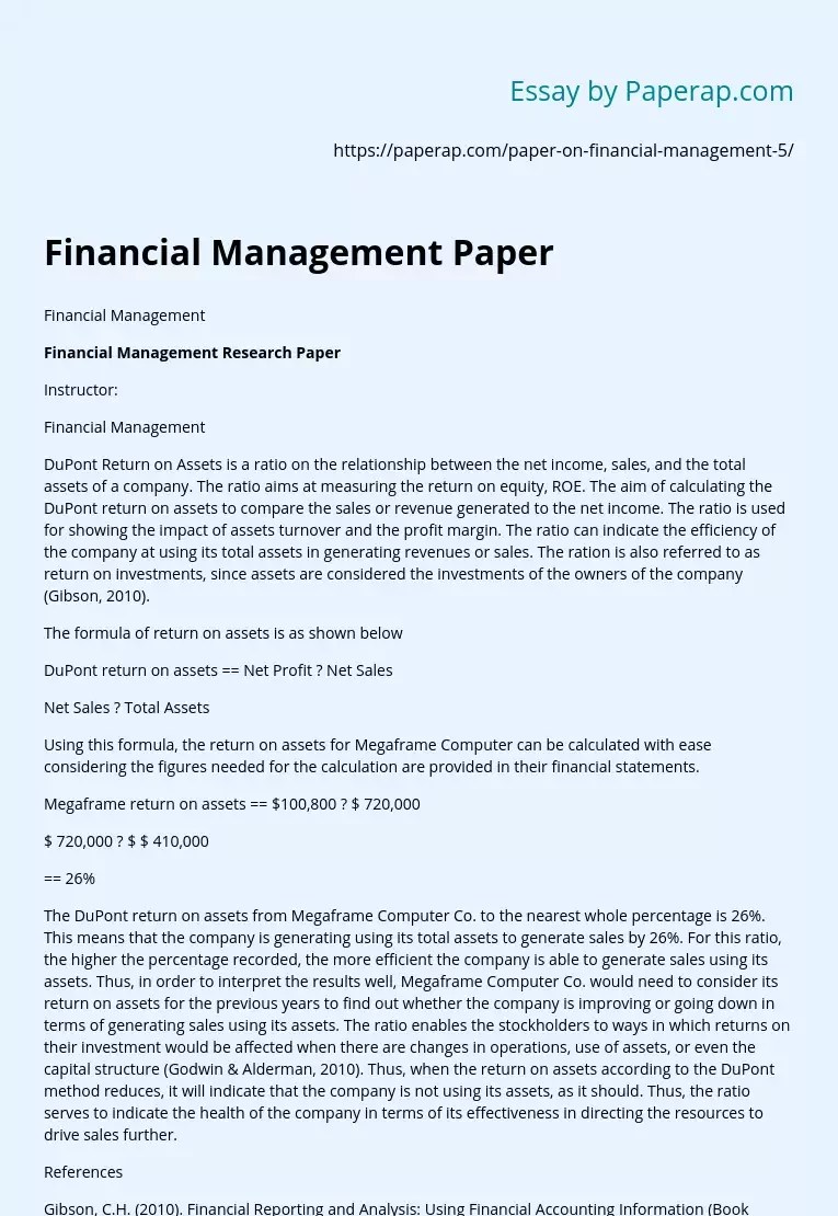 Financial Management Research Paper Free Essay Example