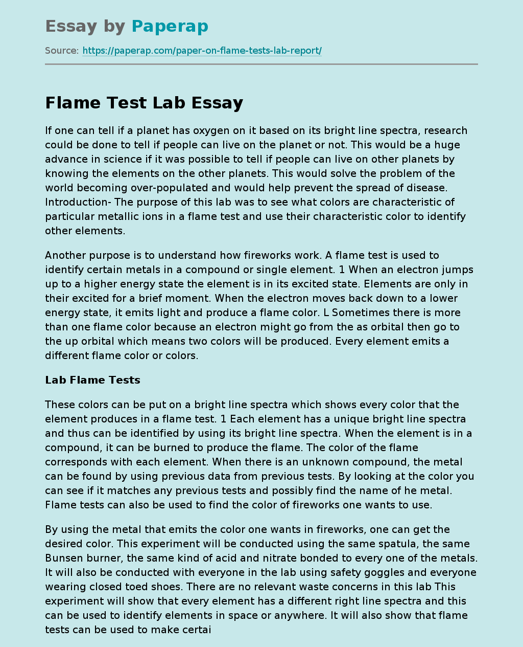 Detecting Oxygen on Free Essay Example