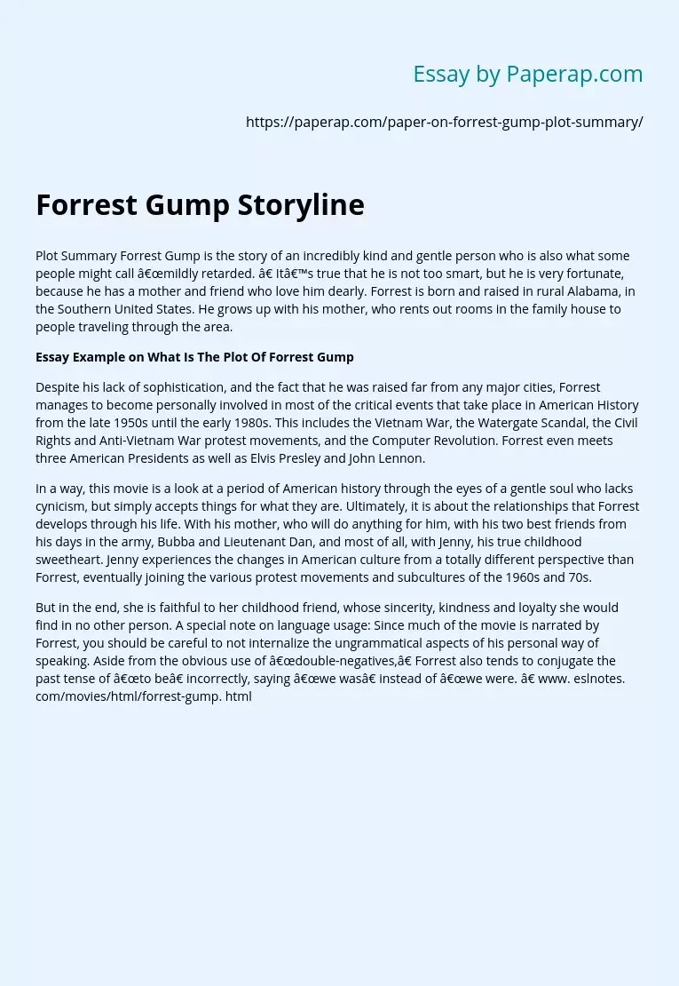Forrest Gump Storyline Free Essay Example