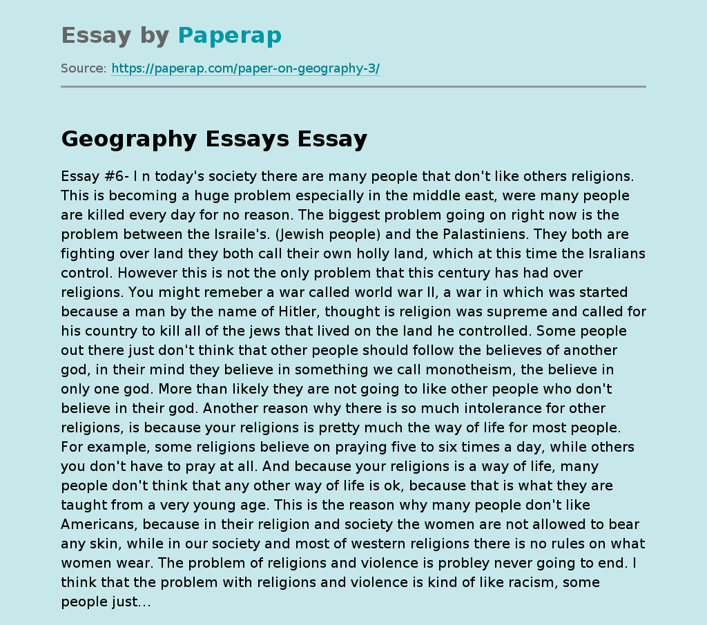 Geography Essays Free Essay Example