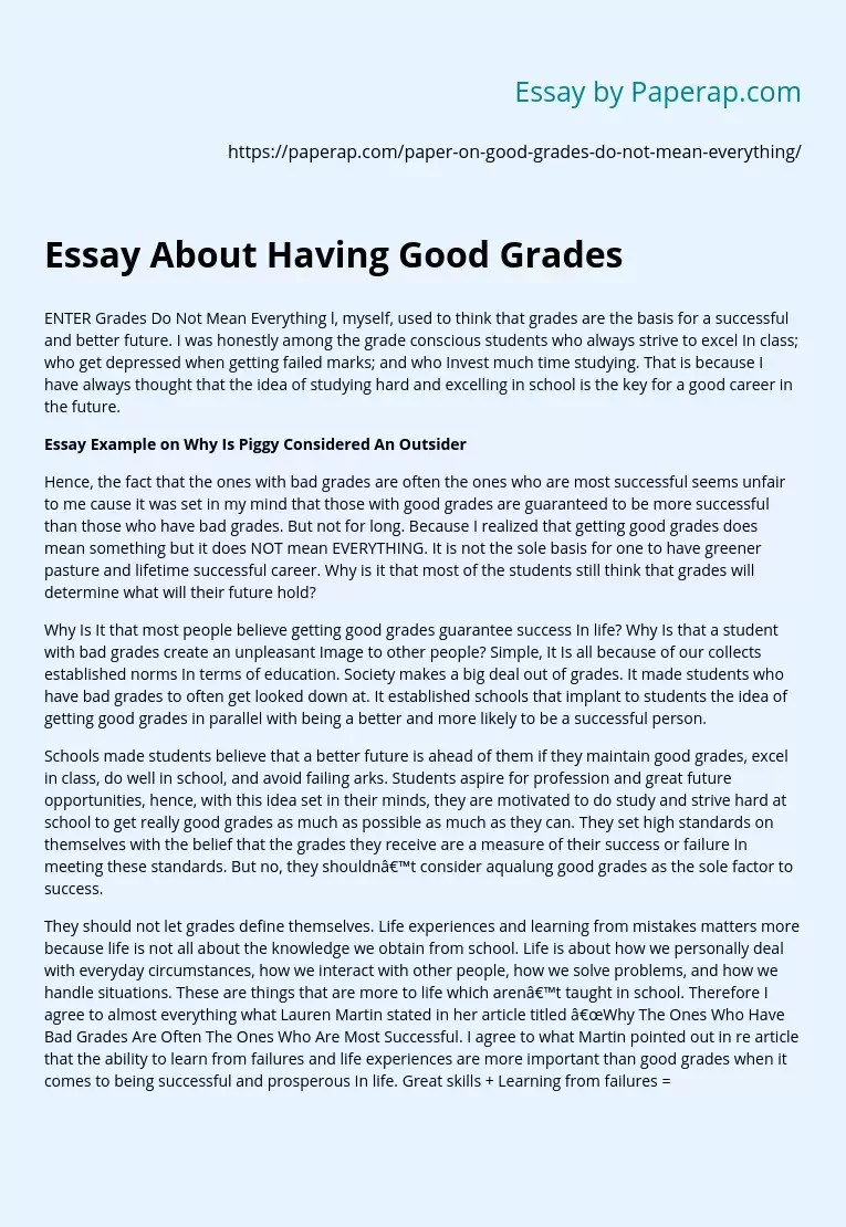 Having Good Grades Essay Example