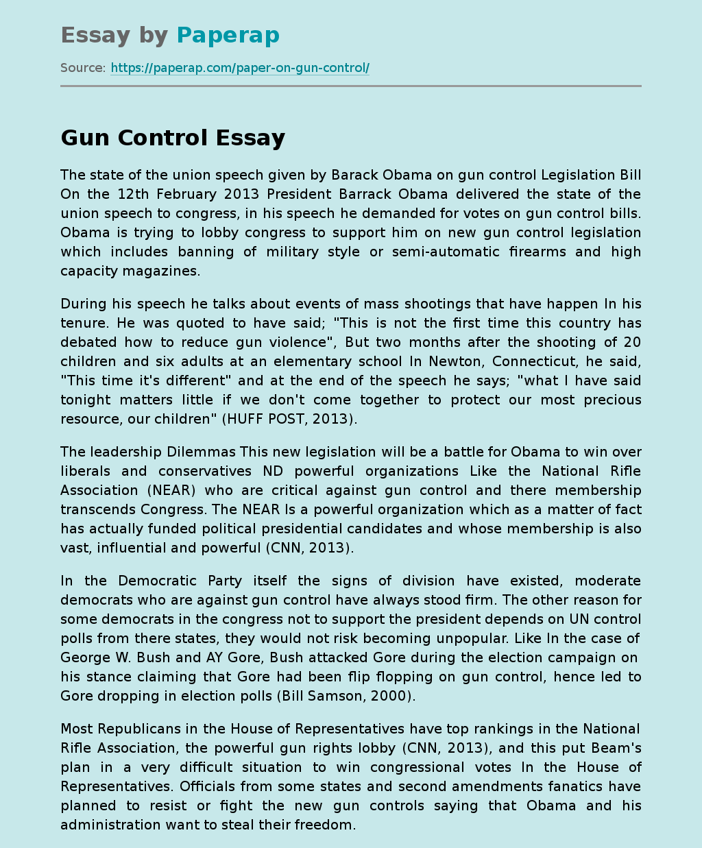 Barack Obama's Gun Control Speech Analysis Free Essay Example