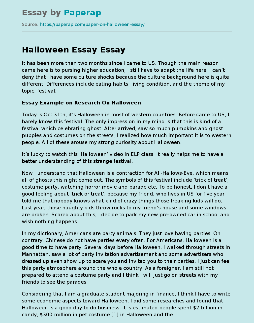 Halloween Essay Free Essay Example