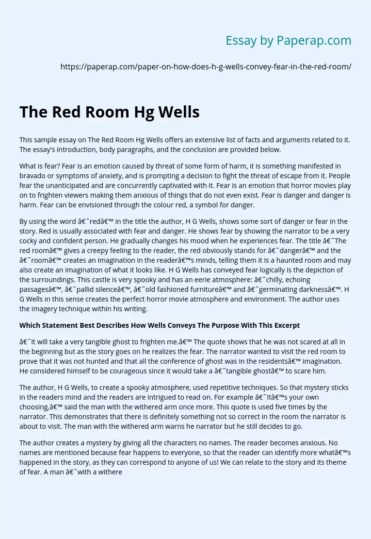The Red Room by HG Wells Story Analysis Summary Essay Example
