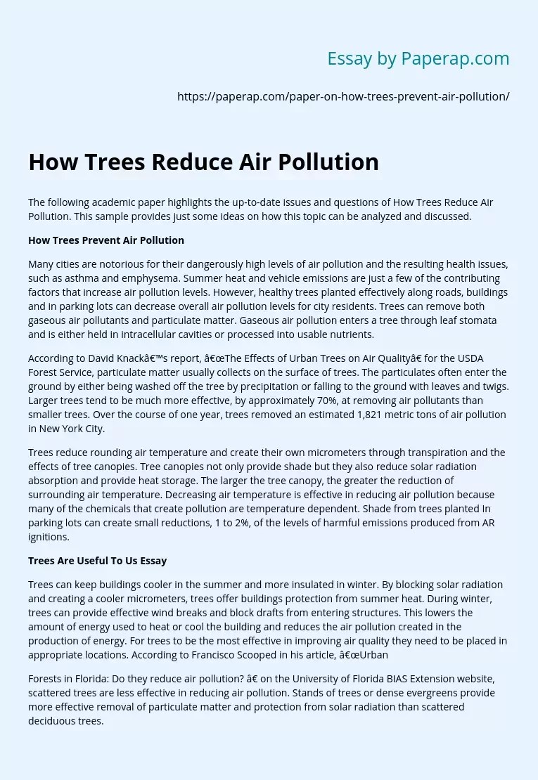 How Trees Reduce Air Pollution Free Essay Example