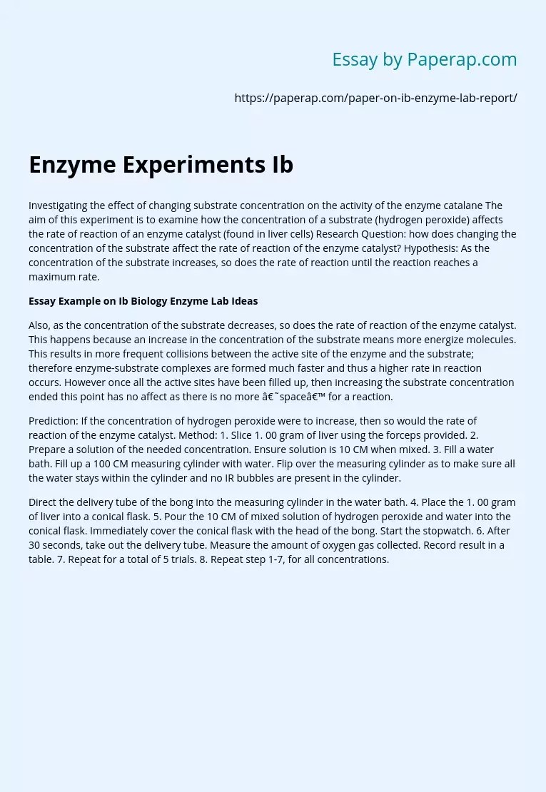 Essay Example on Ib Biology Enzyme Lab Ideas Free Essay Example