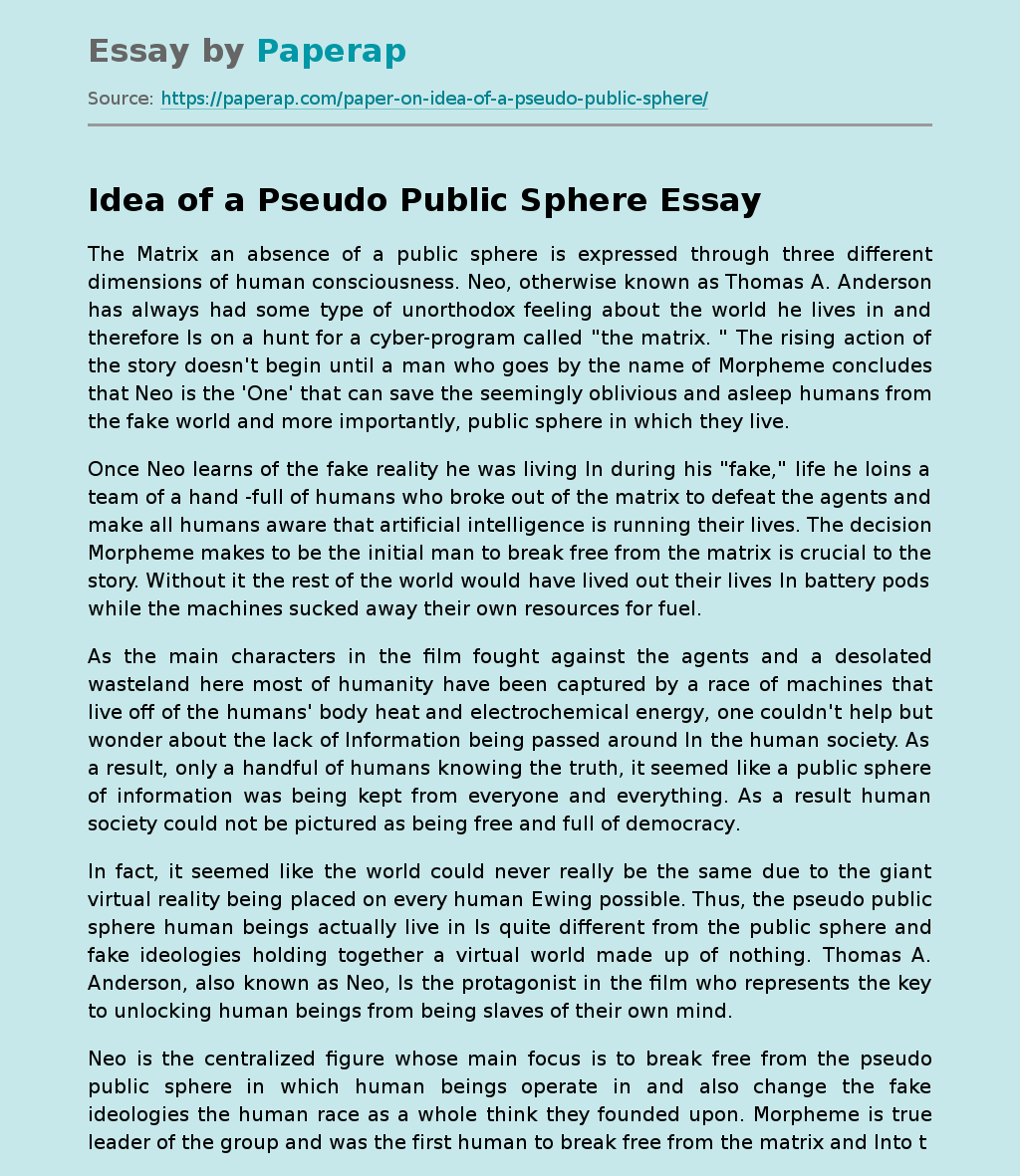 Idea of a Pseudo Public Sphere Free Essay Example