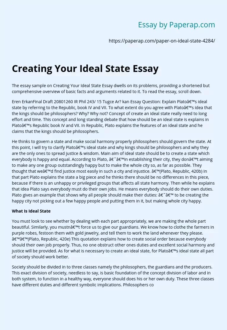 Creating Your Ideal State Essay Example