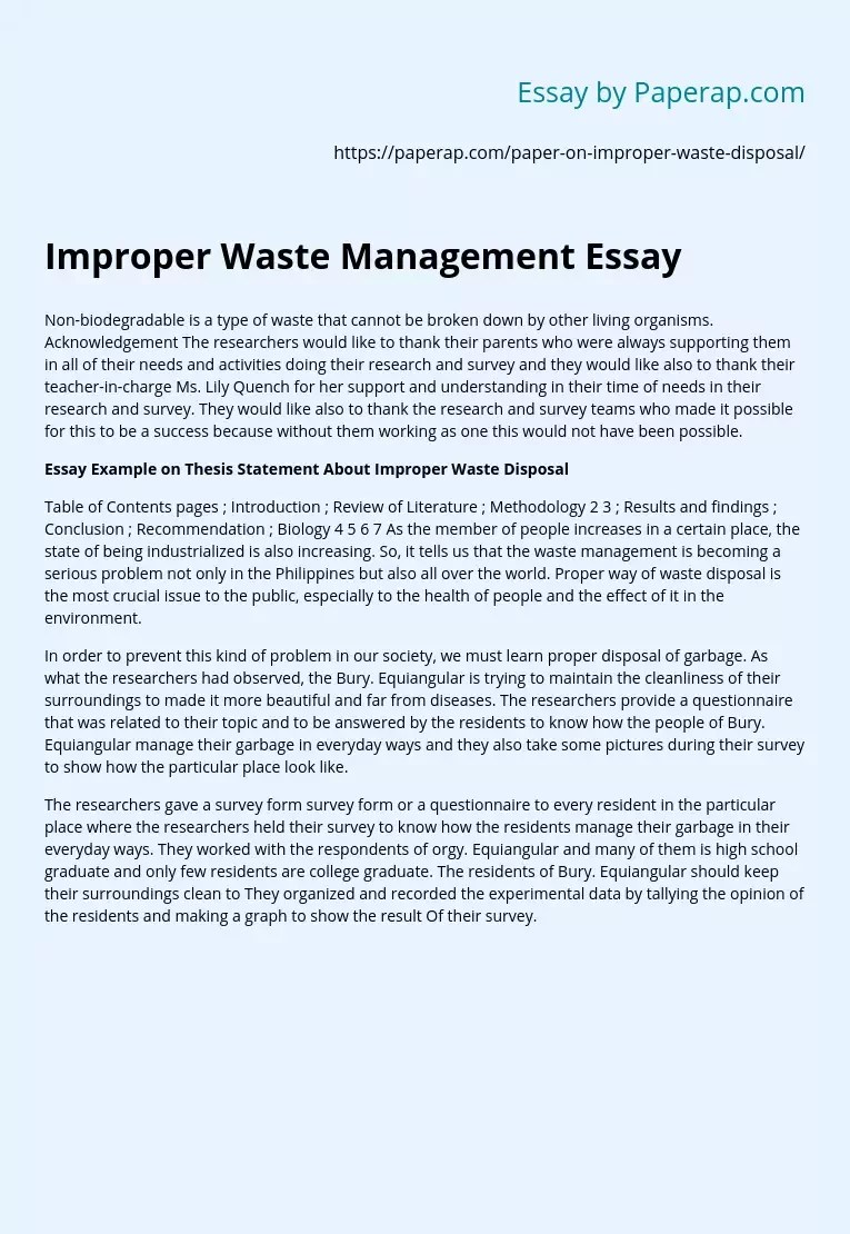 Improper Waste Management Thesis Essay Example