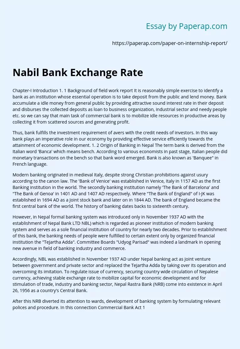Nabil Bank Exchange Rate Free Essay Example
