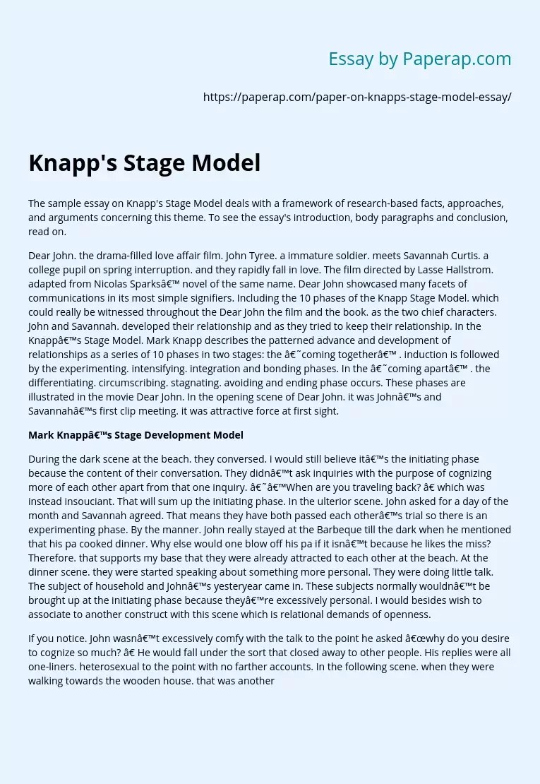 Knapp's Stage Model Movie Analysis Free Essay Example