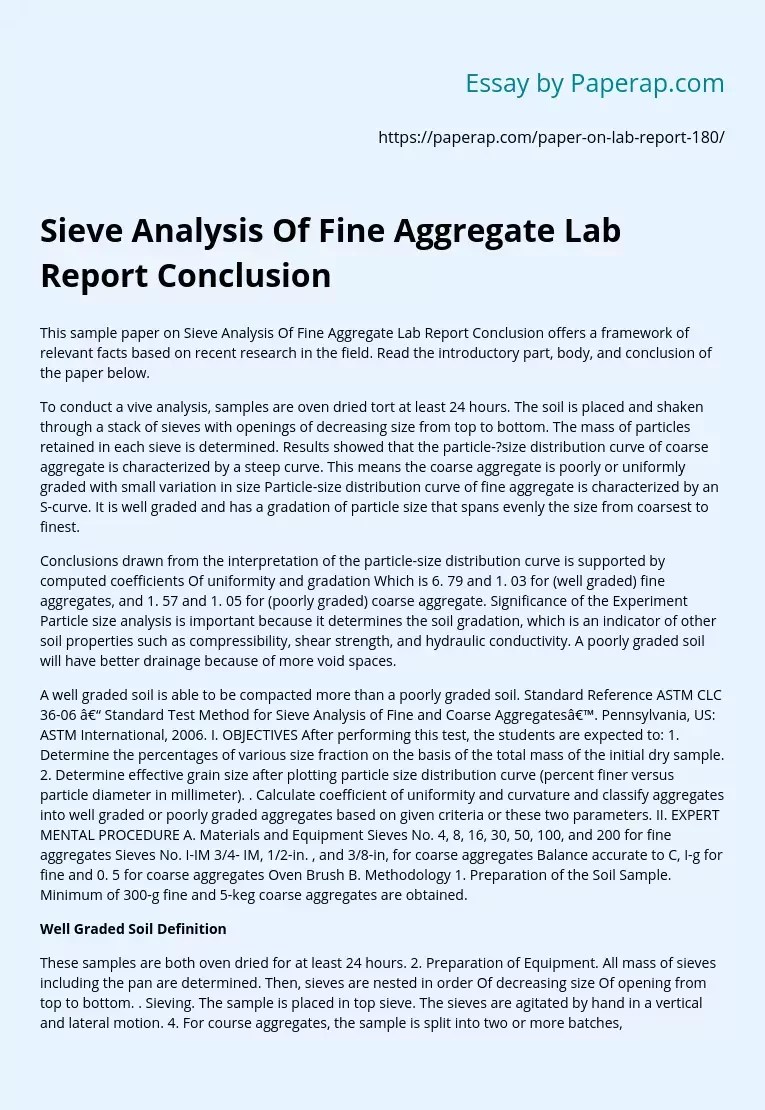 Sieve Analysis Of Fine Aggregate Lab Report Conclusion Free Essay Example