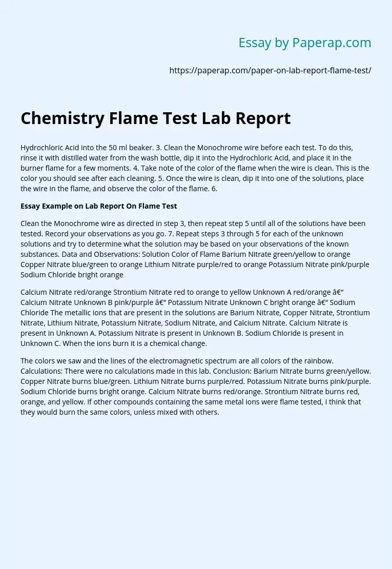 Chemistry Flame Test Lab Report Free Essay Example