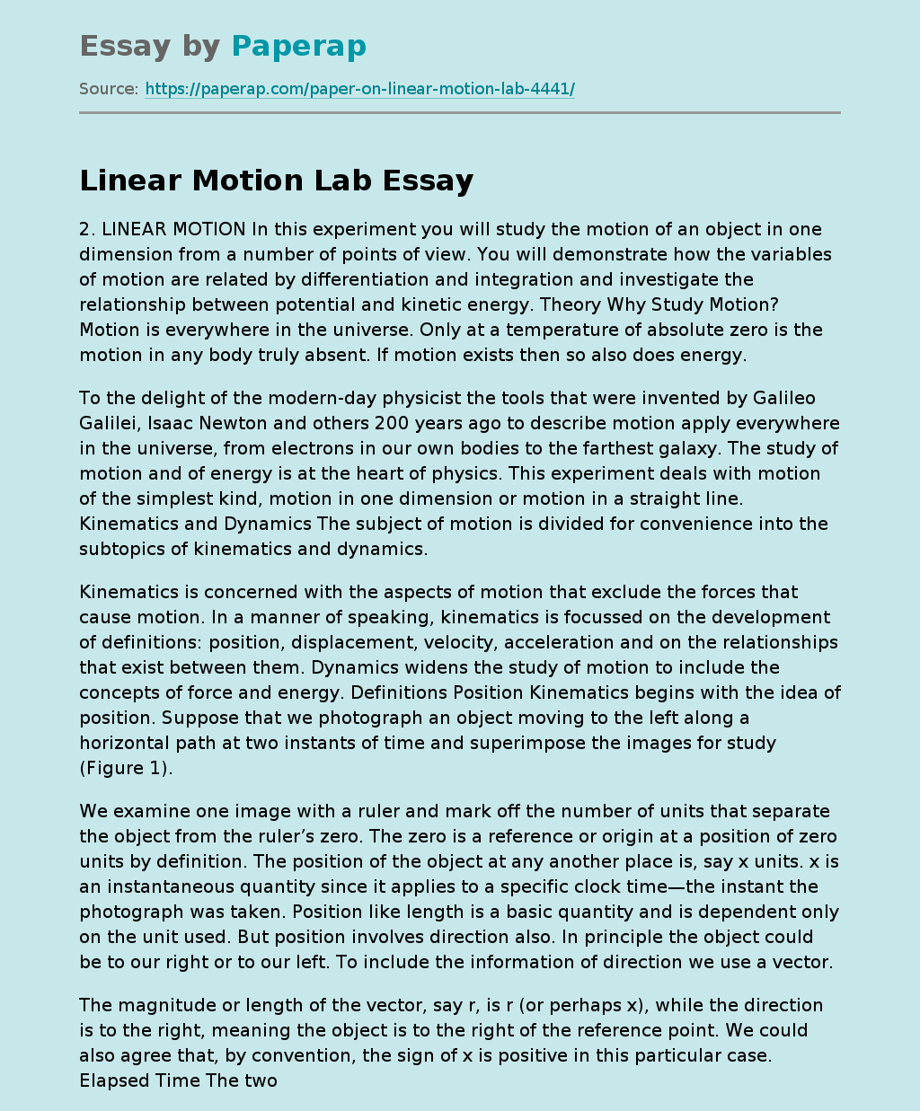 Linear Motion Lab Free Essay Example
