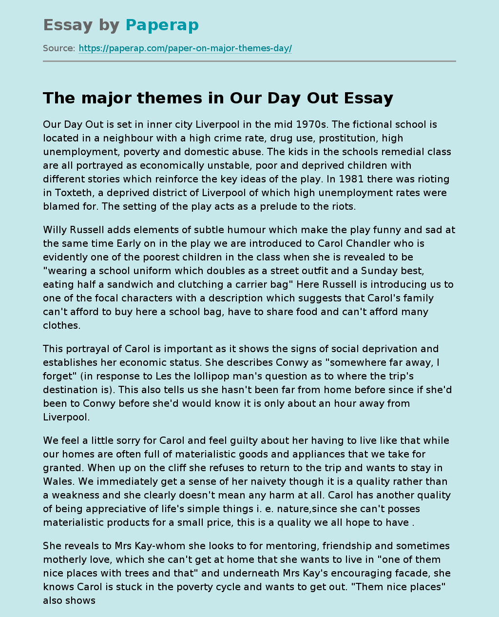 The major themes in Our Day Out Free Essay Example