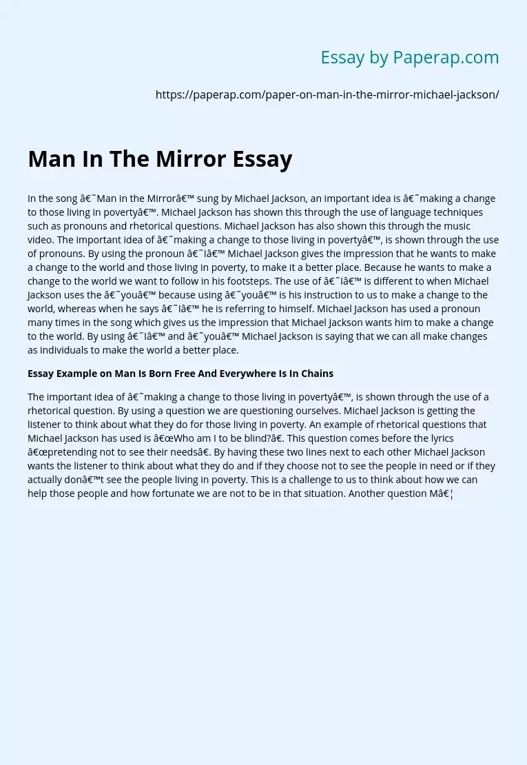 Man In The Mirror Analysis Essay Example