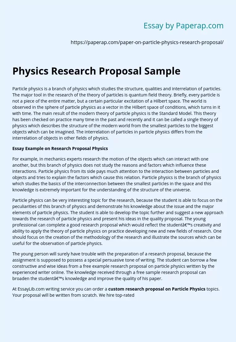 Physics Research Proposal Sample Free Essay Example