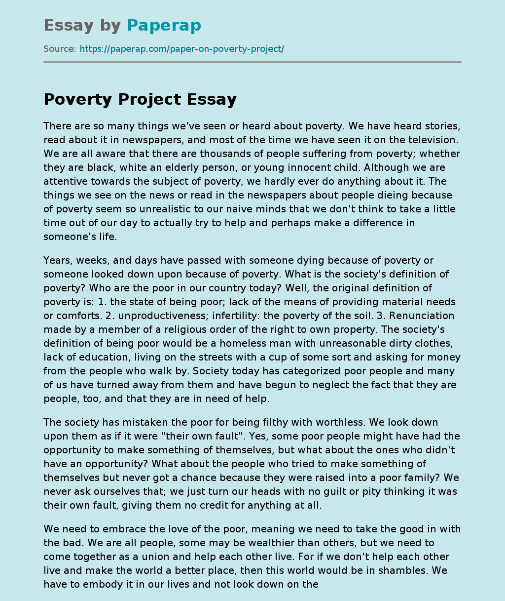 Poverty Project Free Essay Example