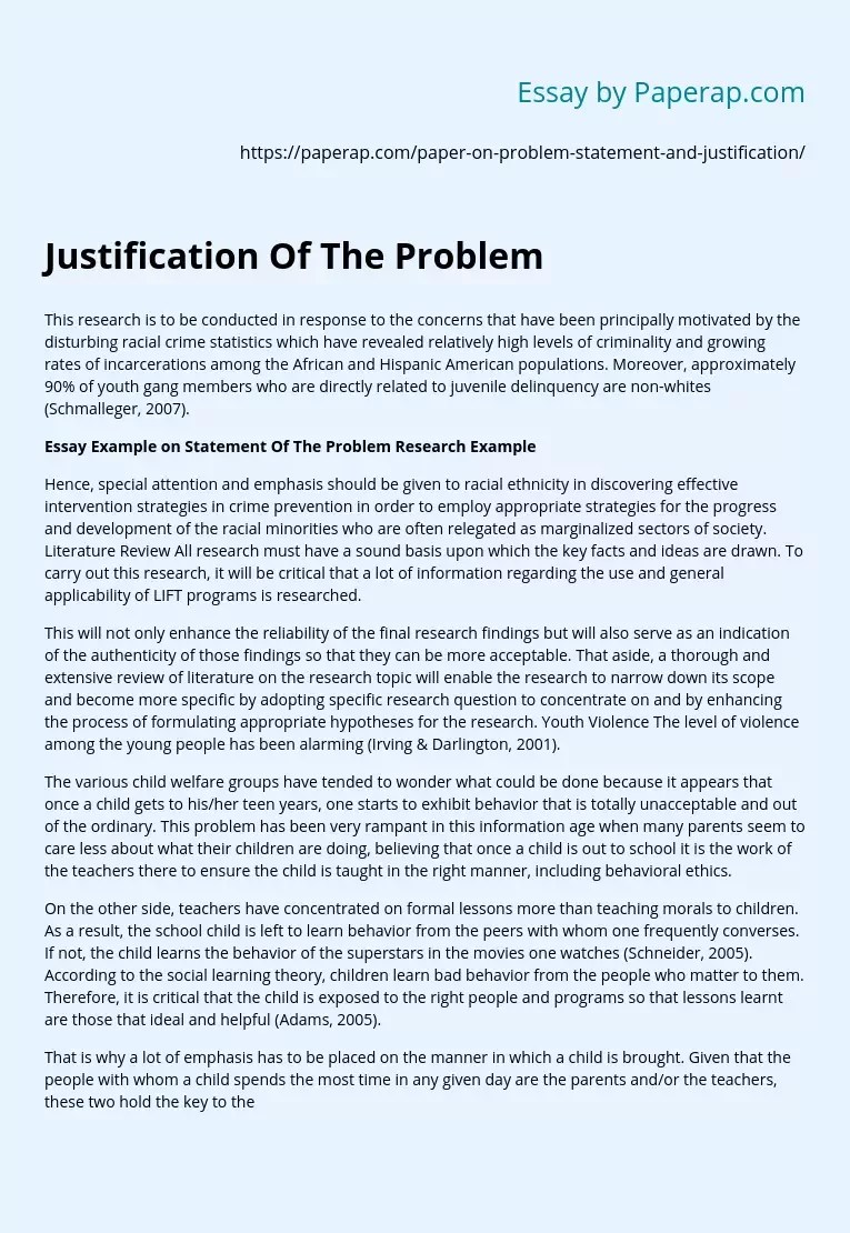 Justification Of The Problem Free Essay Example