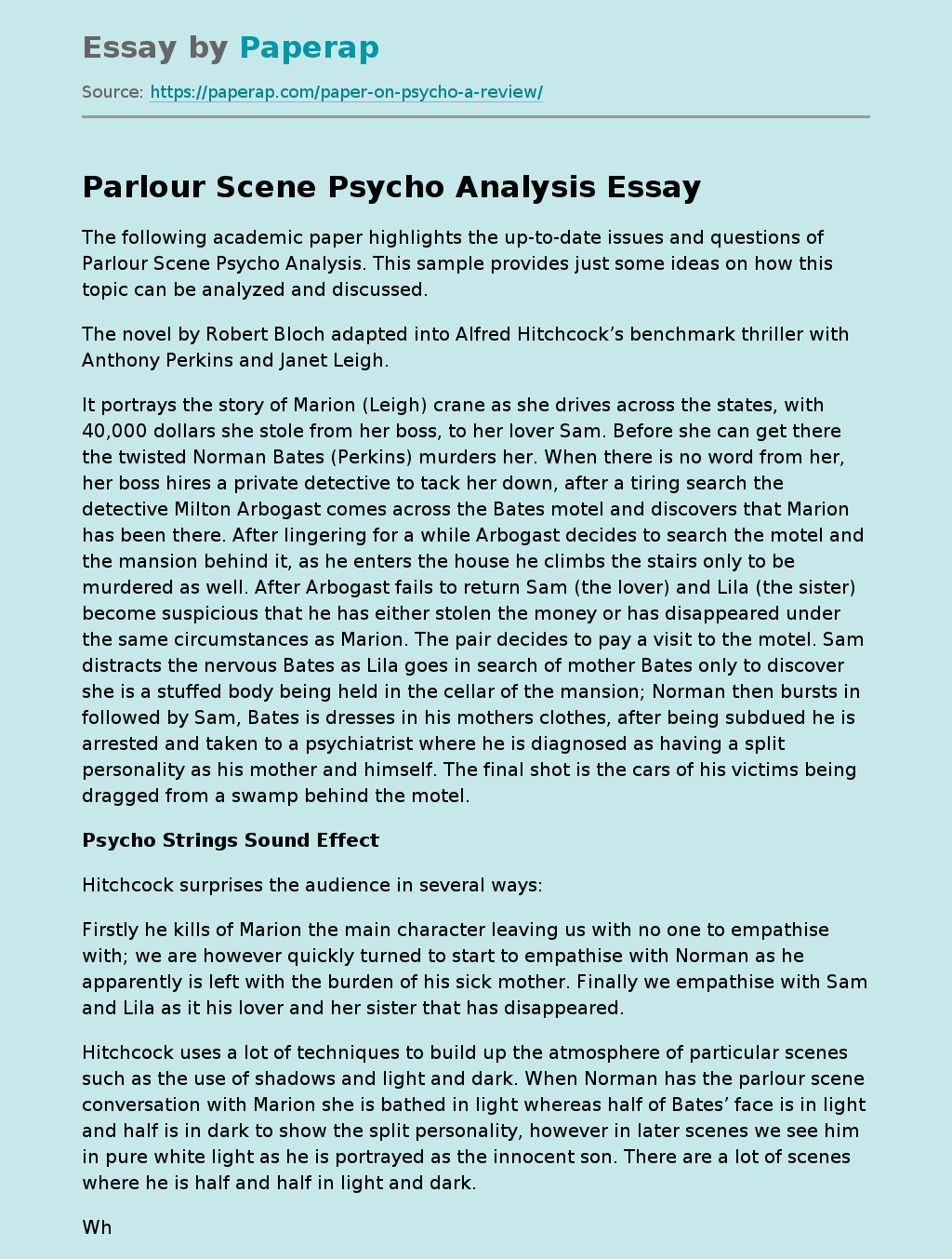 Parlour Scene Psycho Analysis Free Essay Example