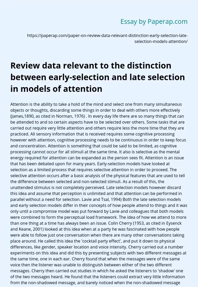 Dstinction Between EarlySelection and Late Selection in Models of