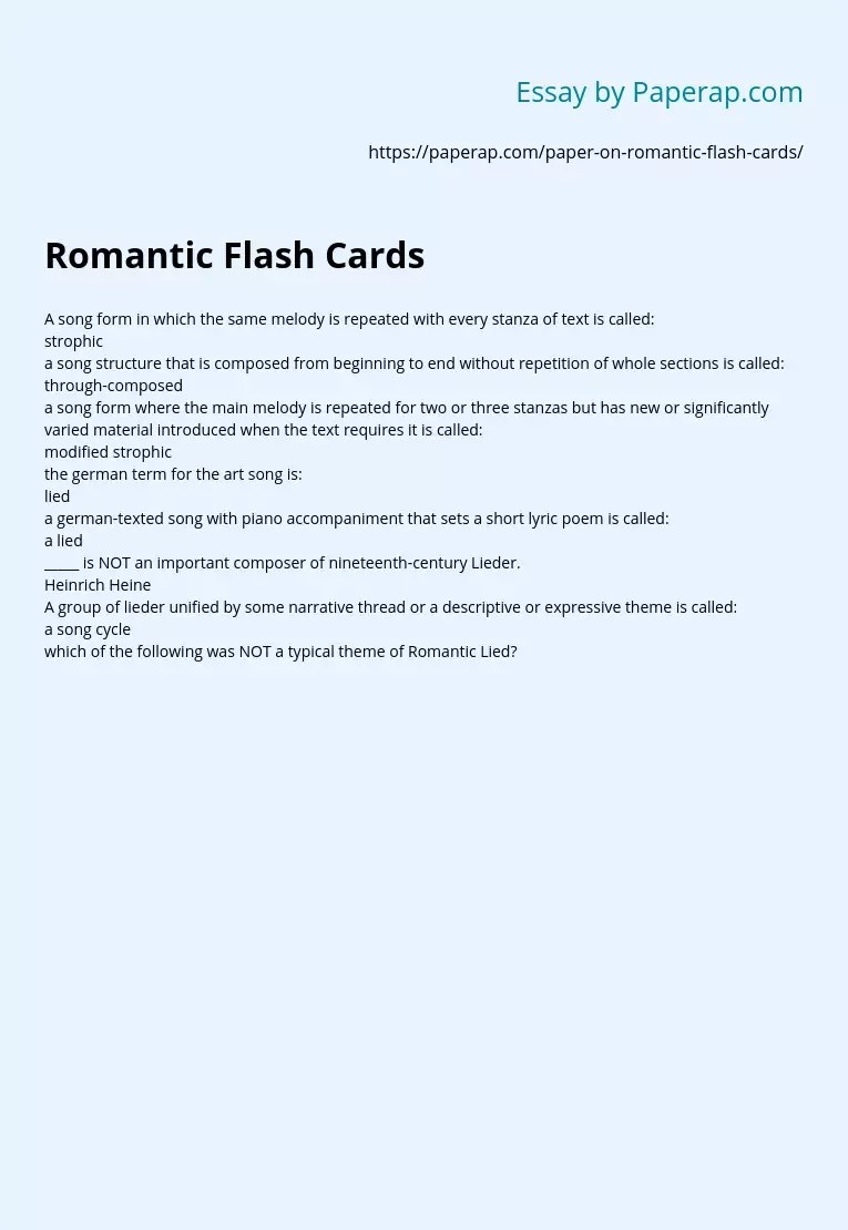 Romantic Flash Cards Free Essay Example