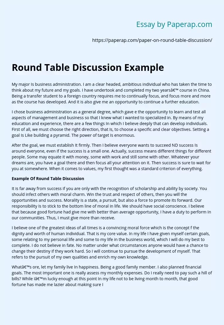 Round Table Discussion Example Free Essay Example