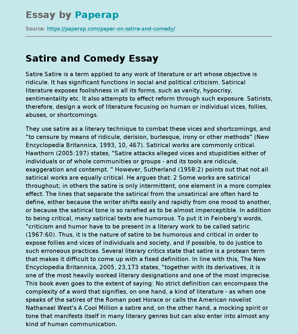 Satire and Comedy Free Essay Example