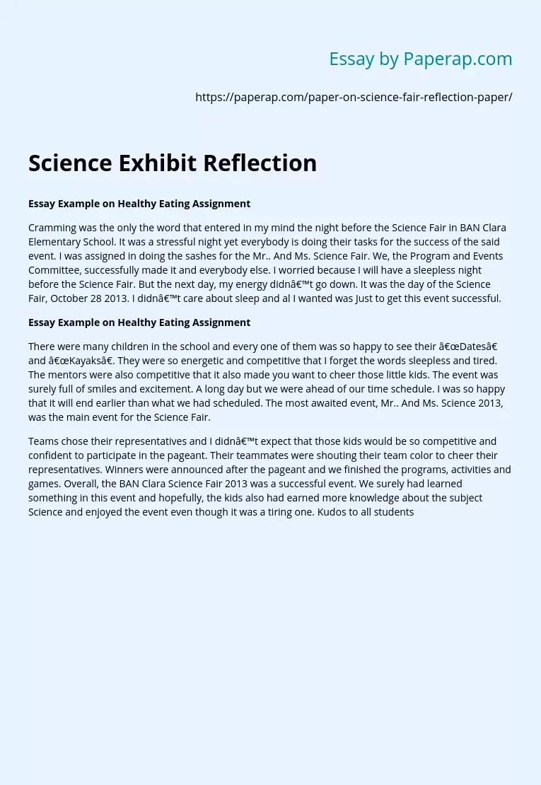 Science Exhibit Reflection Free Essay Example