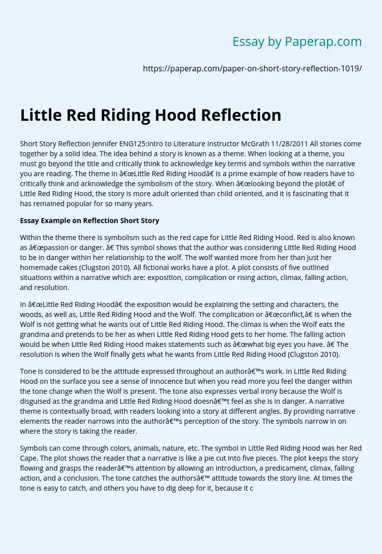 Little Red Riding Hood Reflection Essay Example