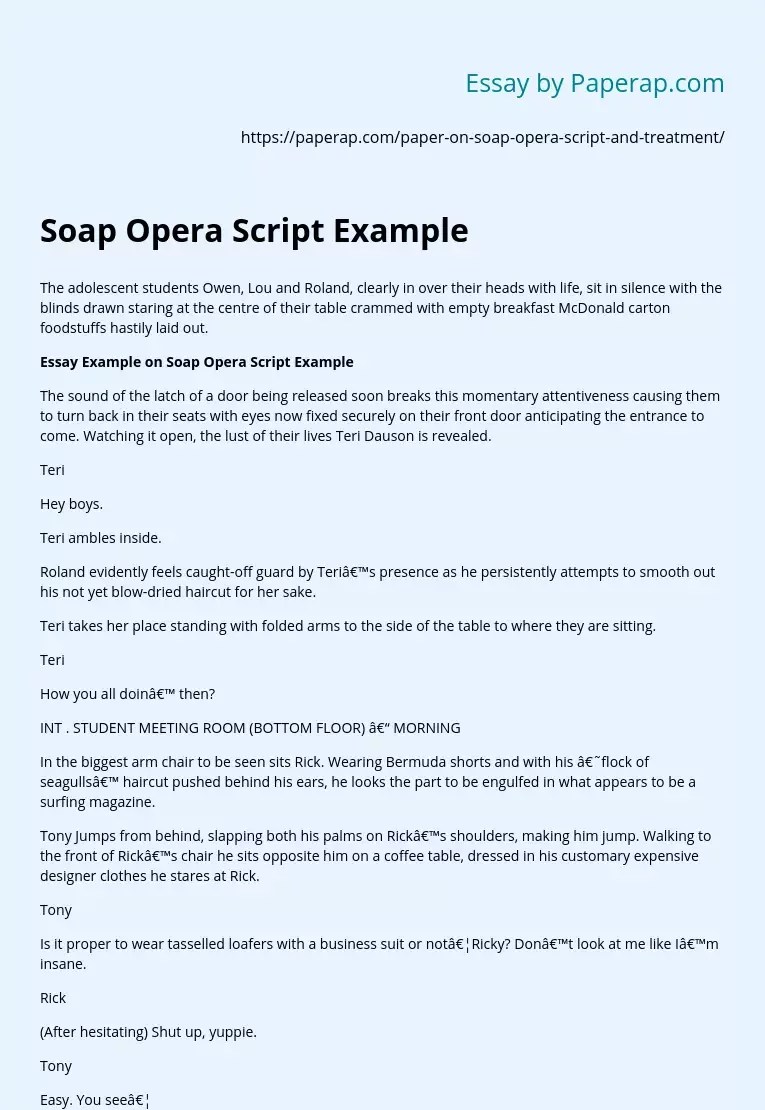 Soap Opera Script Example Essay Sample