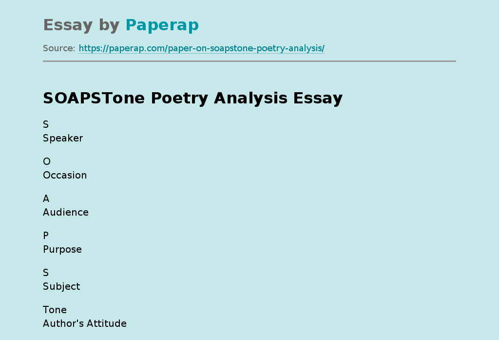 SOAPSTone Poetry Analysis Essay Example