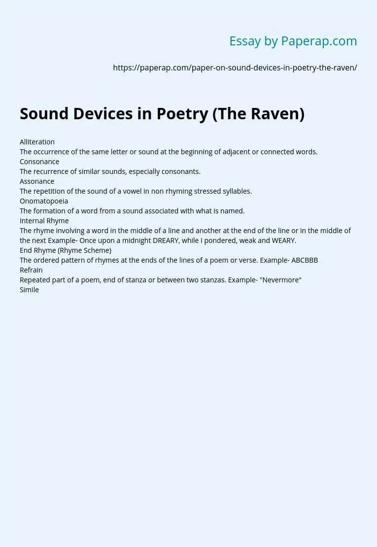 Sound Devices in Poetry (The Raven) Free Essay Example