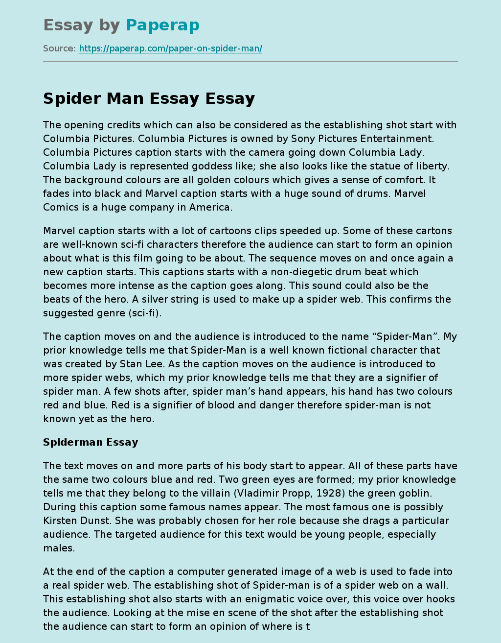 Spider Man Essay Free Essay Example