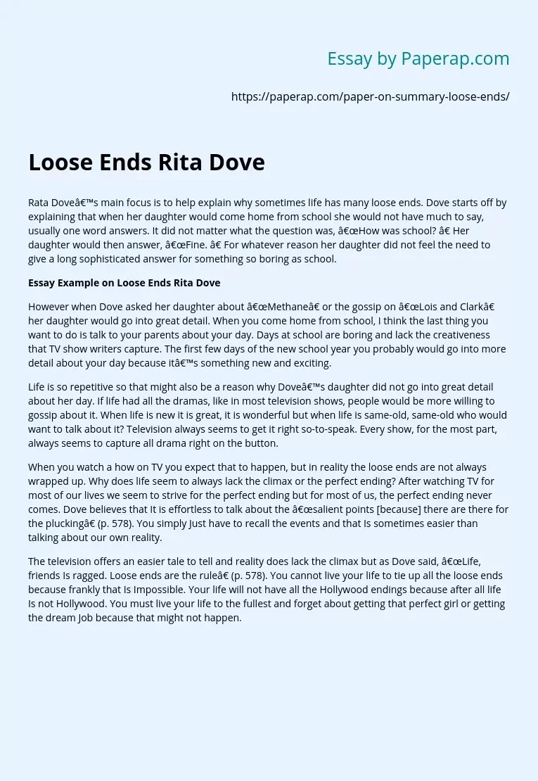 Loose Ends Rita Dove Free Essay Example