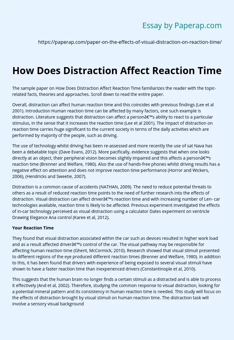 How Does Distraction Affect Reaction Time Free Essay Example