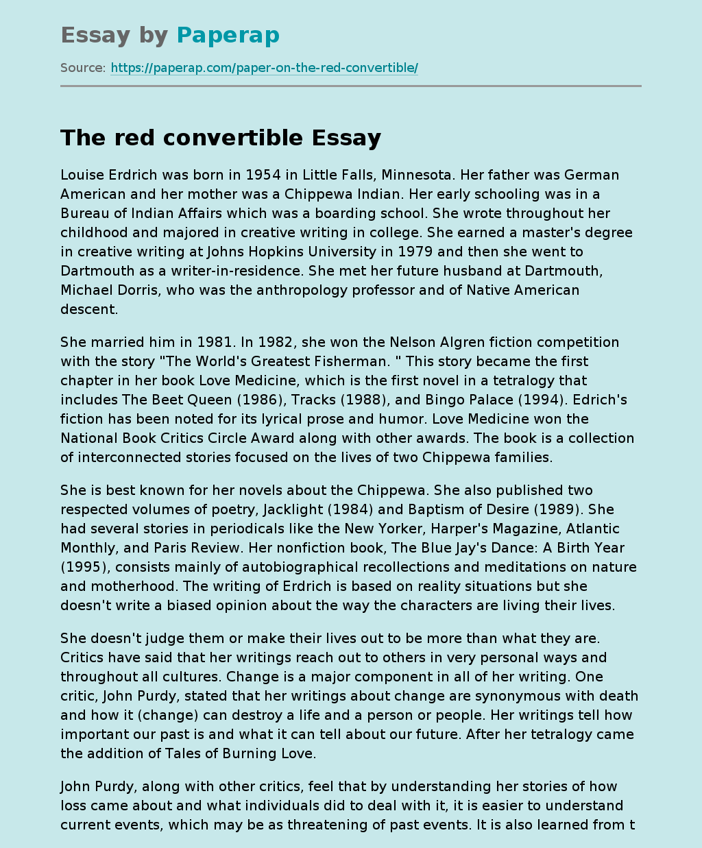The red convertible Free Essay Example