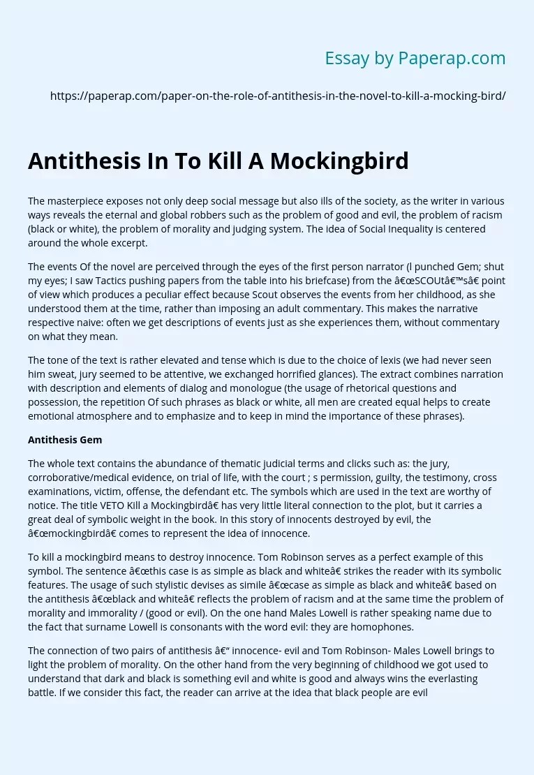 Antithesis to kill a mockingbird free trial example