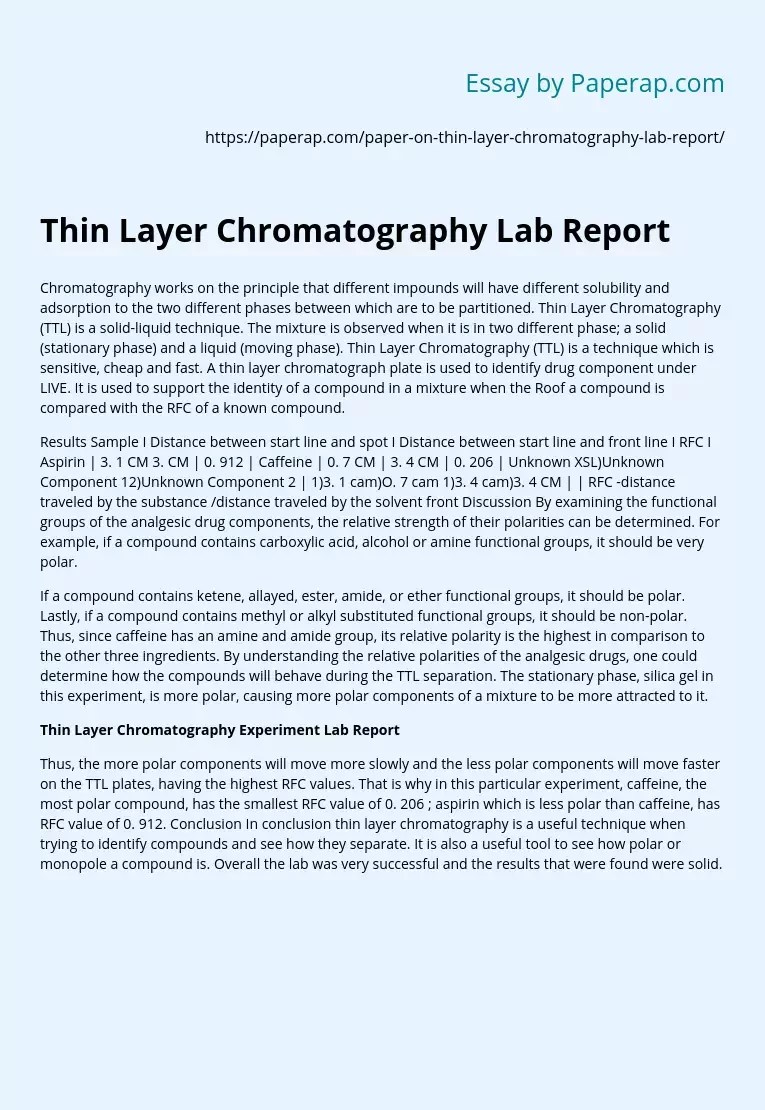 Thin Layer Chromatography Lab Report Discussion Essay Example