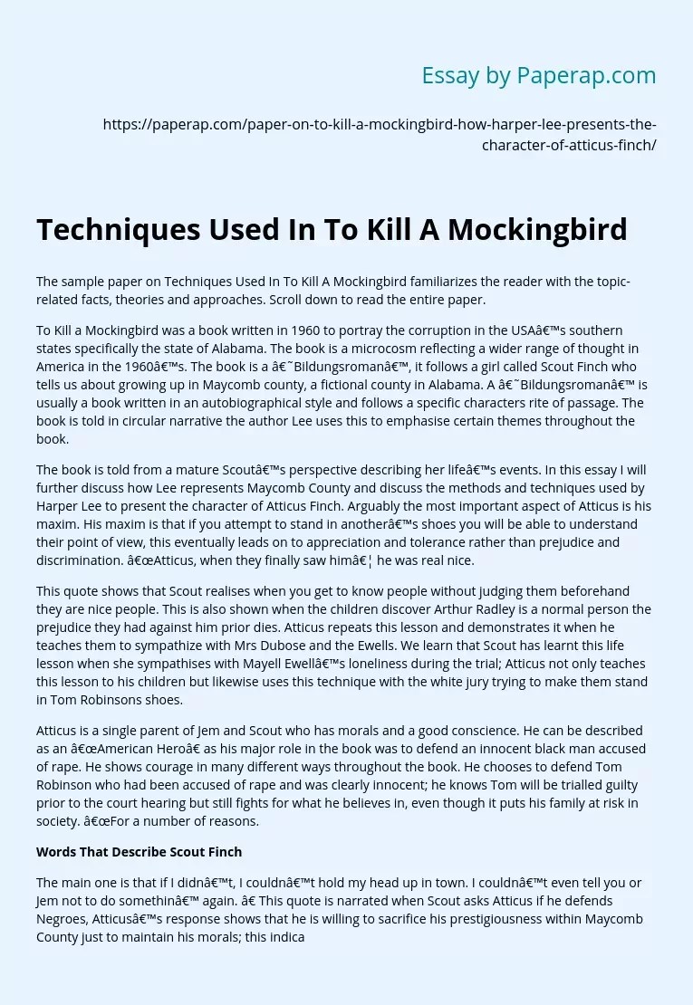 Free "To Kill a Mockingbird" Tactic Example