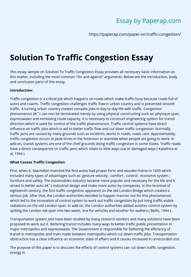 Solution To Traffic Congestion Essay Free Essay Example