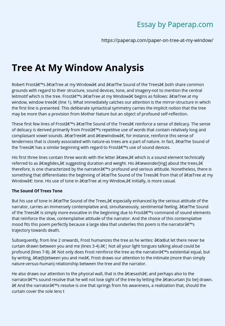 Tree At My Window Analysis Free Essay Example