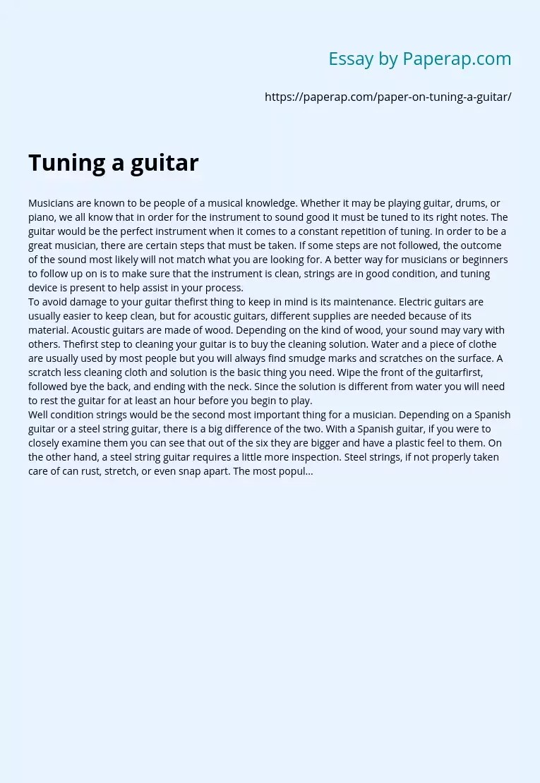 Tuning a guitar Free Essay Example
