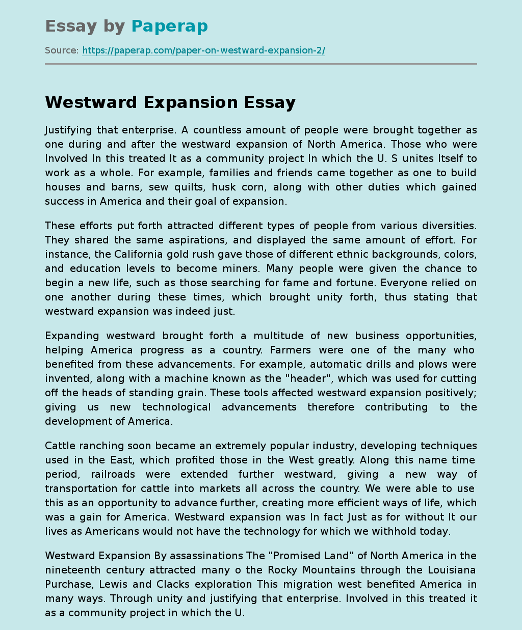 Westward Expansion Free Essay Example