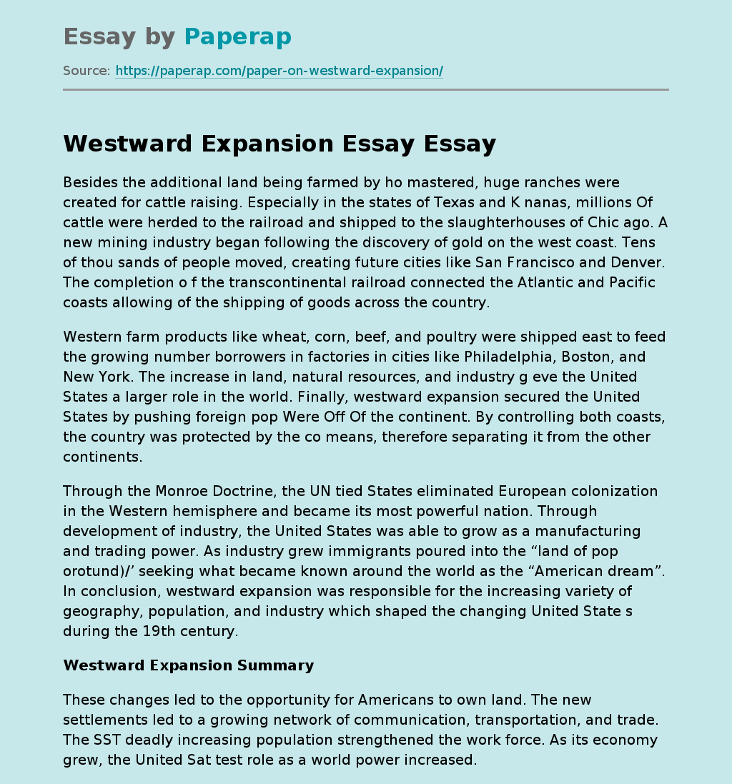 Westward Expansion Essay Free Essay Example