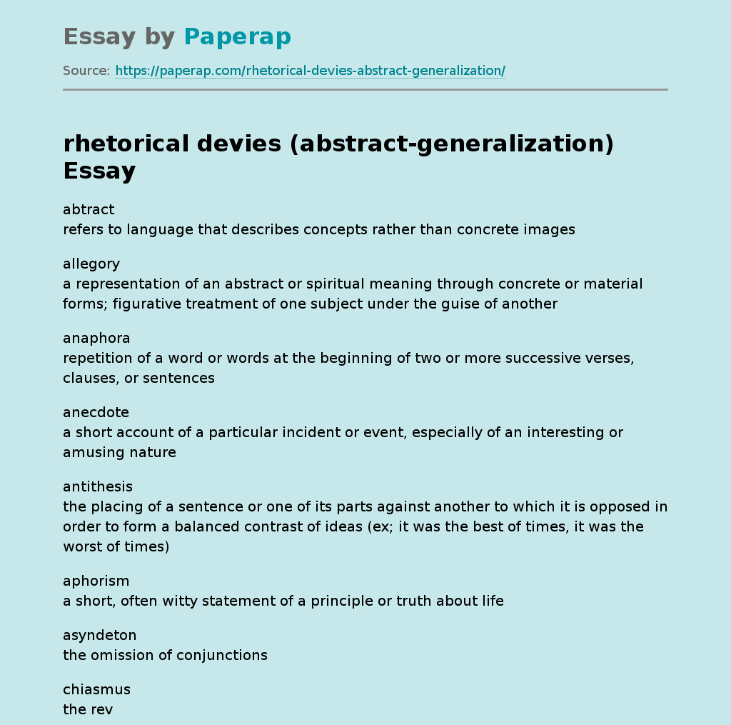 rhetorical devies (abstractgeneralization) Free Essay Example