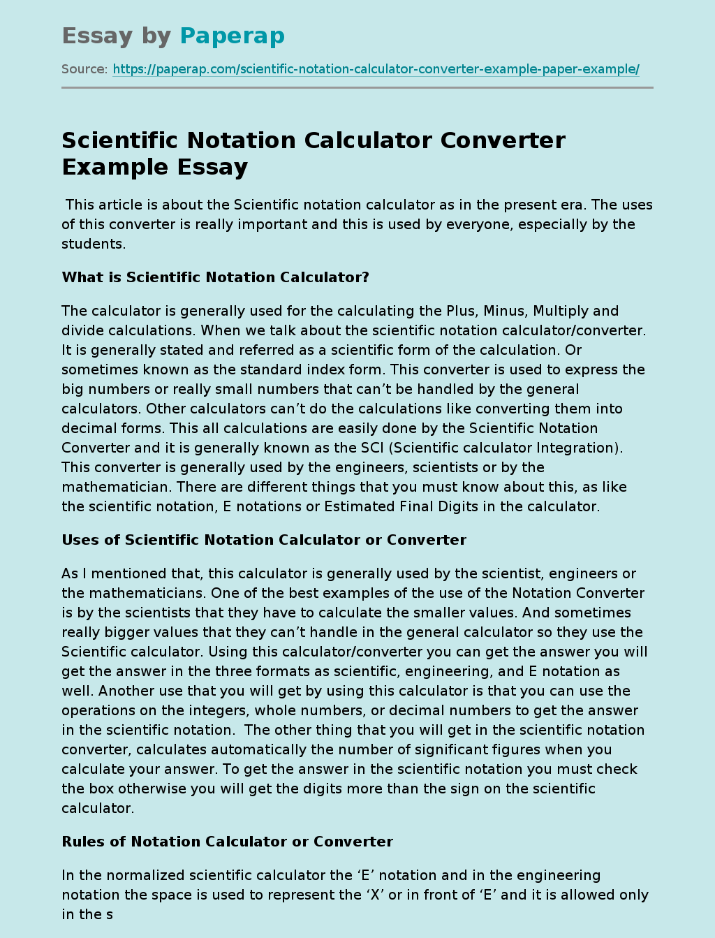 Scientific Notation Calculator Converter Example Free Essay Example