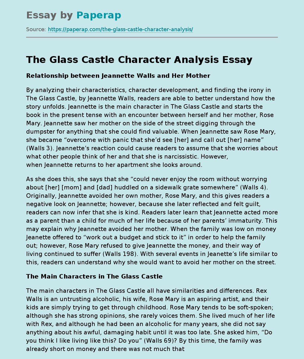 The Glass Castle Character Analysis Free Essay Example