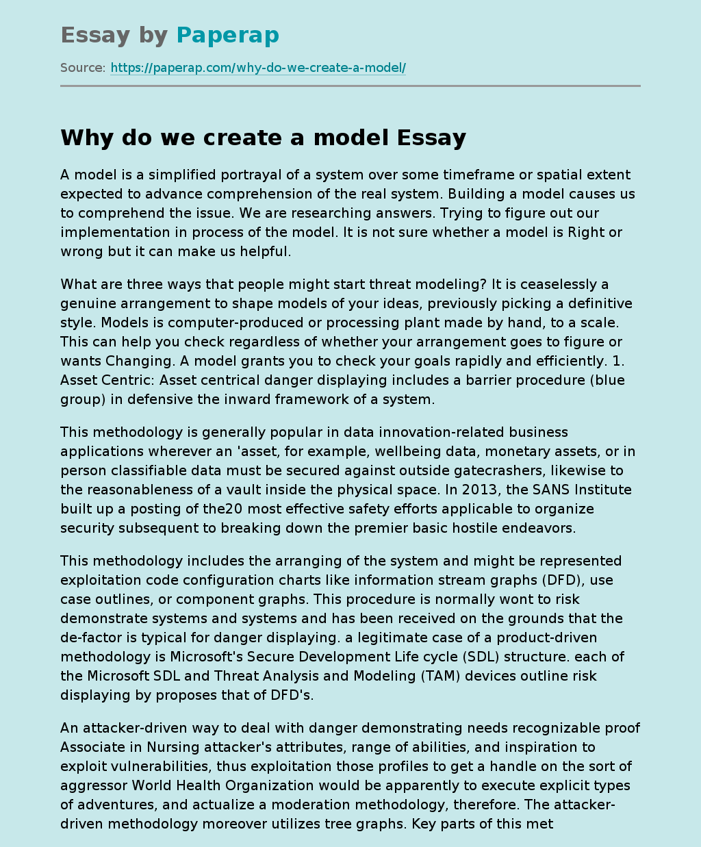 Why do we create a model Free Essay Example